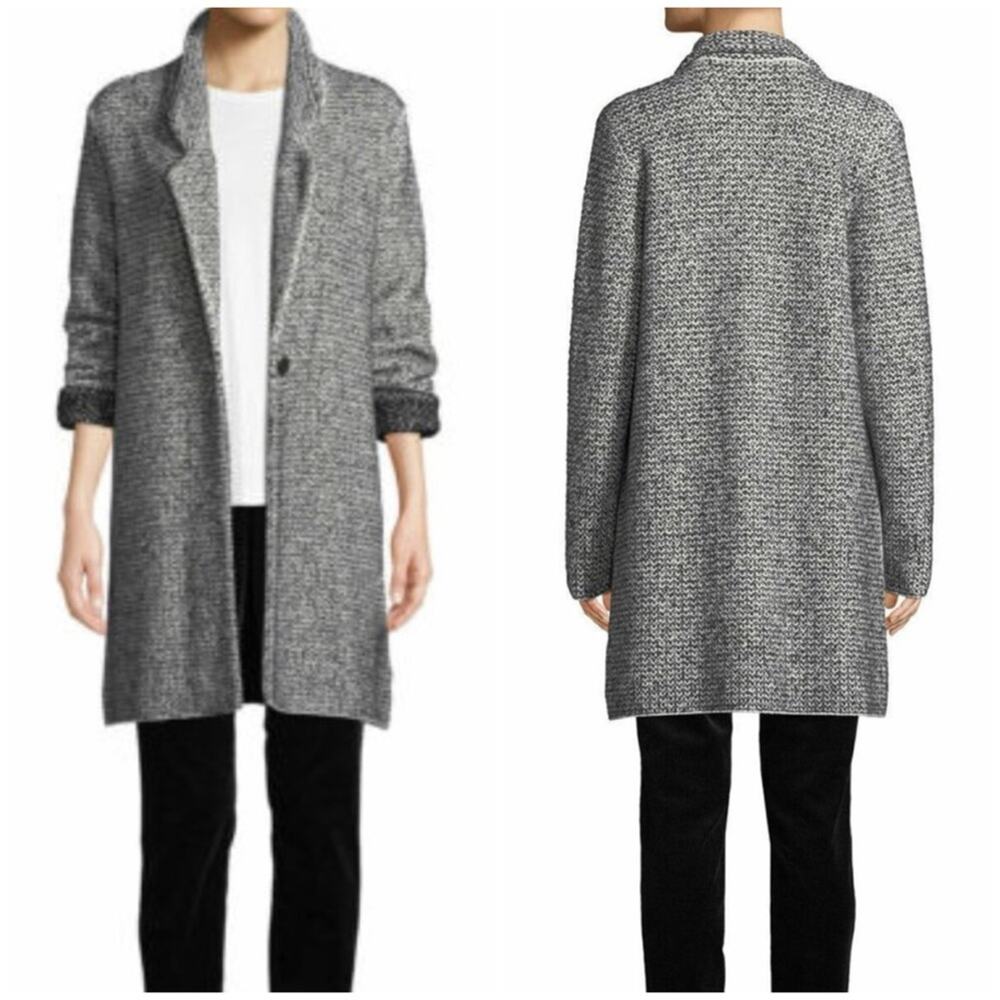 Eileen Fisher Cozy Textured Notch Collar Jacket Coat Large Black/Soft White